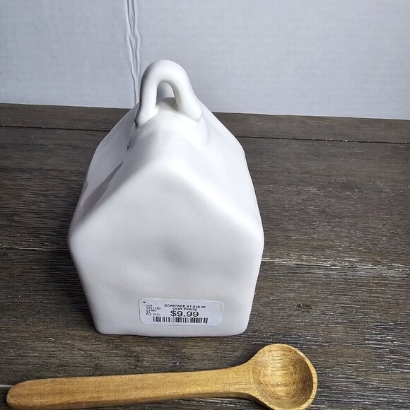 Rae Dunn Magenta Artisan Collection Salt Pig Cellar Box with Wooden Spoon - Picture 3 of 10